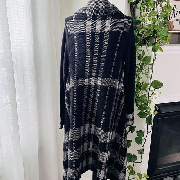 Venus Black & White Knitted Long Cowl Neck Side Button Cardigan Sweater Duster M - Picture 5 of 7